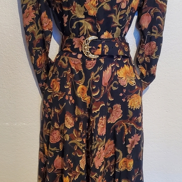 Vintage E.D. Michaels Autumn Floral Long Sleeve Belted Long Dress Size Small - Picture 2 of 9